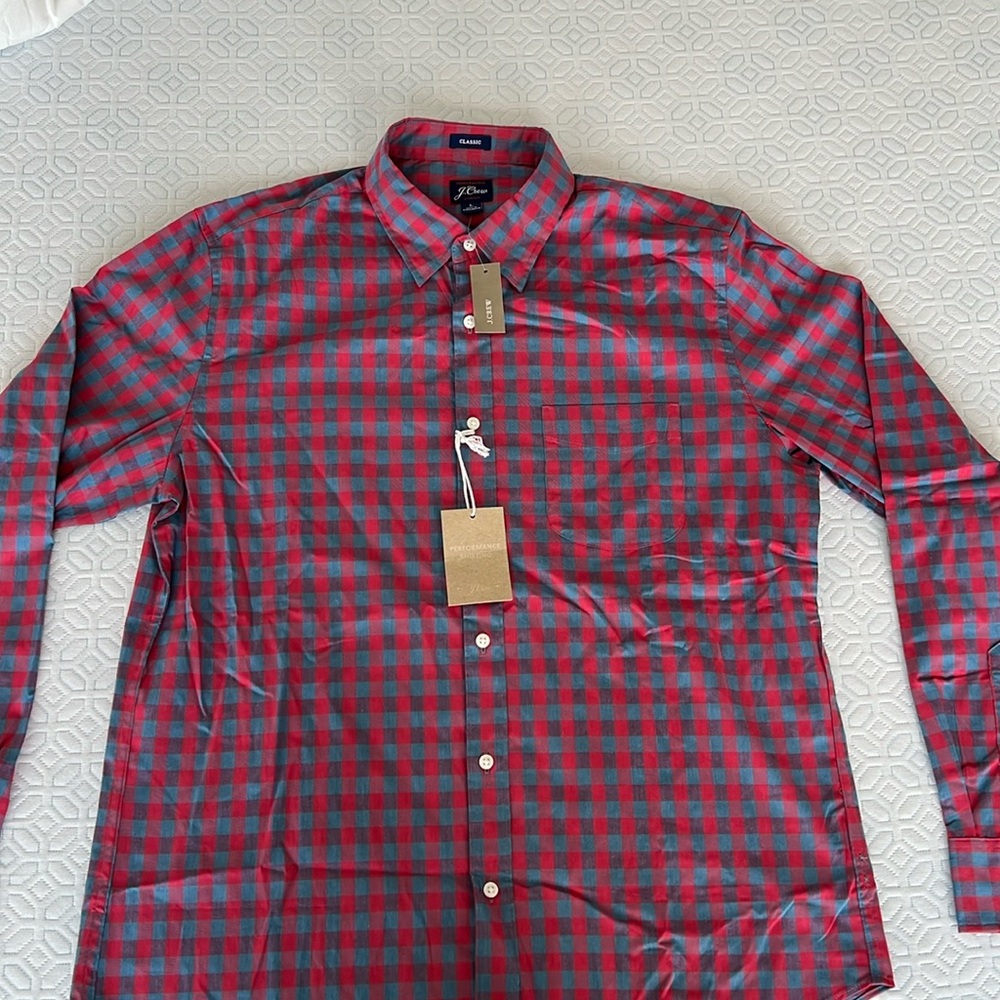 Men’s Large J Crew Button Down plaid Performance Shirt NWT